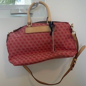 Dooney & Bourke red logo satchel handbag canvas and leather with strap new tags
